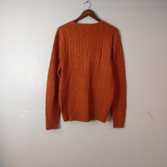 Potter Clay Brown Polo RL Pure Silk Fisherman Cable Crew Knit Logo Sweater Large - Picture 4 of 8